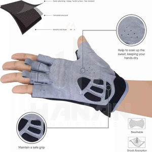 Gants de conduite de moto demi-doigt antidérapant rembourrage en gel écran tactile coupe réglable en cuir écologique respirant vente en gros - Product Image 3