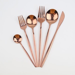 Couverts de restaurant à long manche design rond plaqué or ensemble de couverts réutilisables ensemble de couverts en acier inoxydable ensemble de couverts de mariage - Product Image 5