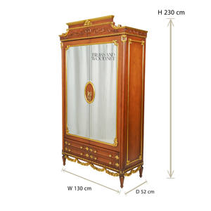ตู้เสื้อผ้าไม้มะฮอกกานีสุดหรูสไตล์คลาสสิก พร้อมกระจกเต็มบาน ตกแต่งด้วยทองเหลืองประดับอย่างงดงาม และรายละเอียดแกะสลักด้วยมือ เหมาะสำหรับบ้านสไตล์พระราชวัง - Product Image 6