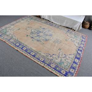 Tapis Turc Vintage Authentique 5.8 X 8.1ft Beige Bleu Patchwork Design Laine Latex pour Salon Couloir Tabriz pour Adolescents - Product Image 4