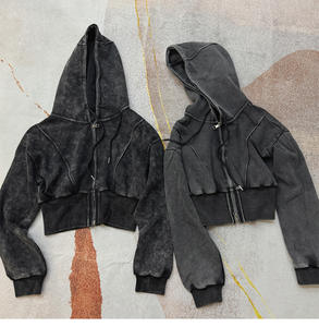 Wholesale Boxy Fit Unisex Hoodie Custom Logo Acid Wash Zip up Hoodie Printing Pullover Sweatshirt <b>Jacket</b> <b>Rhinestone</b> Hoodies - Product Image 1