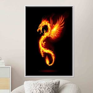 Elegant Fire Dragon Print: Black Wall Art Canvas Artwork,WHITE FRAMED CANVAS - Product Image 1