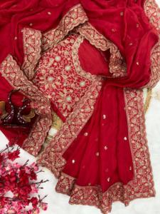 Diseñador indio Bollywood rojo Sari superventas último exclusivo étnico fiesta desgaste rico aspecto real étnico impresionante precioso - Product Image 6