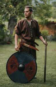 Escudo vikingo Decoración de pared vikinga Arte de pared de madera Decoración para el hogar hecha a mano. Regalo del Día del Padre para él Regalo hecho a mano. Por Calvin artesanía - Product Image 4