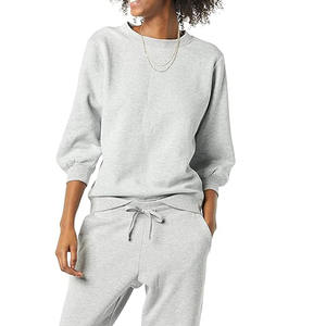 2025 New Style Women's French Terry Fleece Sweatshirt Casual <b>Crewneck</b> Blouson Sleeve Design Lined for Autumn Spring Winter - Product Image 1