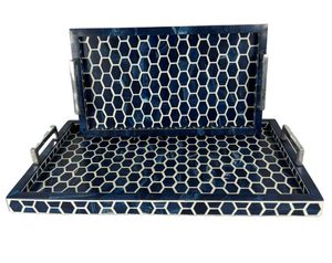 Bandeja de servicio decorativa con incrustaciones de hueso en blanco y negro con un patrón geométrico Venta caliente Nueva bandeja Bandeja de servicio con incrustaciones de hueso - Product Image 5