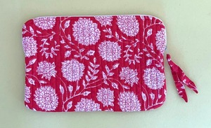 Beautiful Red Floral Block Print Quilted <b>Laptop</b> Protector Sleeve 100% Cotton Tablet Zipper Pouch for Daily Protection - Product Image 2