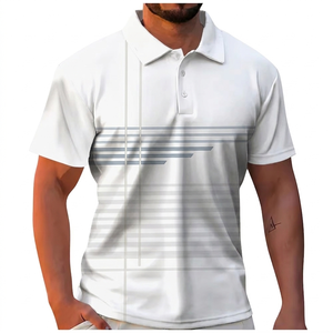 Chemise d'été fine à col ras du cou et manches longues pour homme, coupe ajustée, rayée, tricotée, avec poche, formelle - Product Image 3