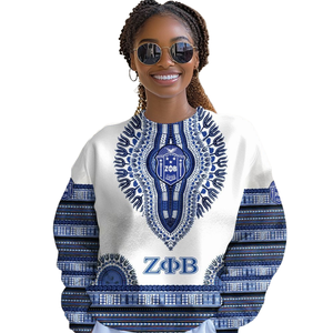 Felpa girocollo Zeta Phi Beta Sorority 1920 con ricamo di lettere greche, pullover in pile blu da donna - Product Image 4