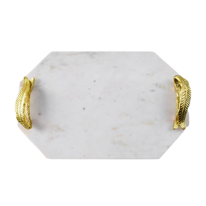 Bandeja con asa de hoja de diseñador de mármol redondo más vendida, bandejas decorativas de forma redonda de mármol blanco de lujo para suministros de hotel y hogar - Product Image 4
