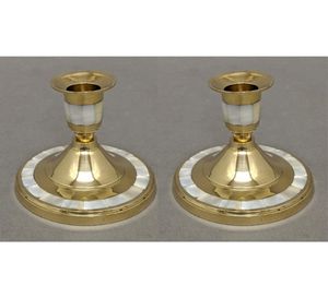 Vintage <b>Brass</b> and Mother of Pearl Inlay <b>Candlestick</b> <b>Holders</b> for Living Room Table Candle <b>Holder</b> - Product Image 6