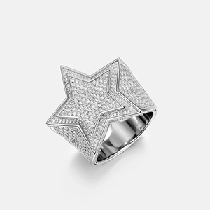 Bague Cocktail Unisexe de Luxe en Argent 925 avec Moissanite Hip Hop Contemporaine en Forme d'Étoile 0,5 Carat, Sertie à Griffes, Collection Ice Legacy - Product Image 3