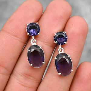 Boucles d'oreilles de style bohème plaqué argent sterling Super 925 à la mode améthyste pierre précieuse lunette naturelle anniversaire approvisionnement - Product Image 3