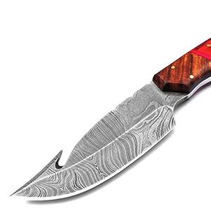 Entrega inmediata Stock listo al por mayor Cuchillos de caza al aire libre Cuchillos de hoja fija de caza de acero de Damasco portátiles - Product Image 1