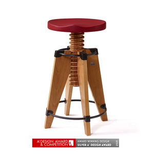 Tabouret de bar en bois Burgu, rouge, hauteur réglable, assise en bois massif, pieds en métal, options de couleur pour la maison et le bureau - Product Image 3