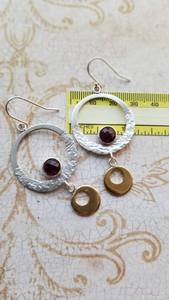 Rhodolite <b>Garnet</b> Drop <b>Earrings</b> Sterling Silver Handmade Hammered Artisan Jewelry for Party Wear - Product Image 2