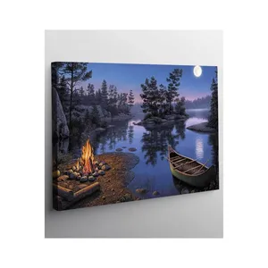 Impresión en lienzo de Fida Campfire by the Lake Under a Full Moon - Product Image 6