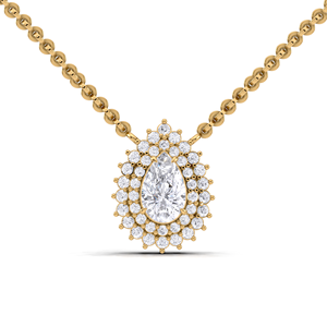 Collier pendentif halo en diamant de laboratoire taille poire 1 carat de luxe en or jaune, blanc et rose 18 carats |   Bijoux de créateur Sunburst Basket - Product Image 1
