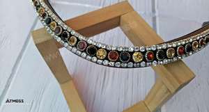 Bandas de cristal transparente en oro rosa en forma de U profunda Bandas de cuero negro hechas a mano para caballos disponibles en venta de exportación al por mayor - Product Image 3