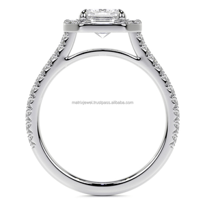 Anillo de diamante de moissanita redondo y Esmeralda en oro blanco, joyería con ajuste de punta, anillo de diamante de compromiso para mujer - Product Image 4