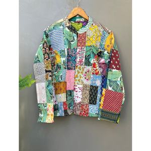 Handmade Reversible Silk Multipatch <b>Jacket</b> for Mom Unique <b>Quilted</b> Cotton Filled Solid <b>Pattern</b> with Custom Logo for Spring - Product Image 1