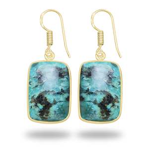 Pendientes Largos de Crisocola Natural Minimalistas, Chapados en Oro de 18K, Joyería Étnica, Atrevida, Festiva y Moderna para Mujer - Product Image 3