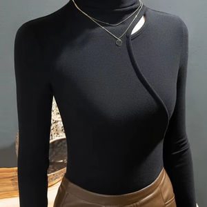 Pulls décontractés pour femmes, col roulé, manches longues, hauts chauds avec col semi-haut, chemise d'hiver, mode pour femmes - Product Image 1