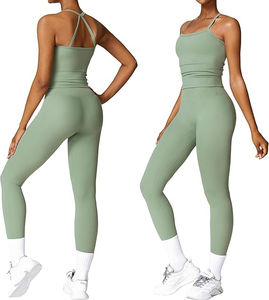 Nouvel arrivage 2025 – Ensemble de yoga 2 pièces uni/à carreaux pour femme – Couleur et taille personnalisables – Haute qualité, faible MOQ, respirant, devant uni - Product Image 2