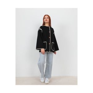 Giacca da donna in Cashmere con sciarpa nera ricamata in lana e misto - Product Image 6