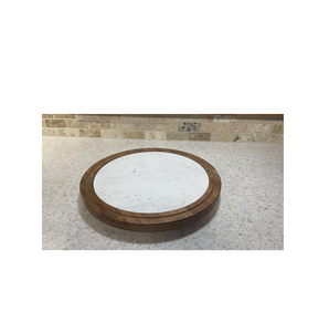 Marble & Wood Lazy Susan Creative Modern <b>Cake</b> Kitchen Tool Wood & Marble Lazy Susan round shape black and <b>white</b> color - Product Image 4