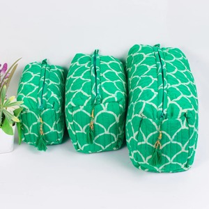 Le ของที่ระลึกวินเทจผ้าฝ้ายพิมพ์ลายบล็อกมือสำหรับกระเป๋าซิปปิดกันน้ำทนทานกระเป๋าเครื่องสำอางเดินทางความจุขนาดใหญ่ - Product Image 1