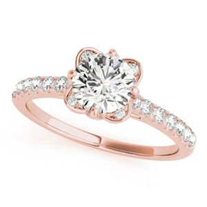 Anillo de Compromiso Minimalista con Diamante Cultivado en Laboratorio de Corte Redondo para Mujer en Oro Rosa de 14K con Engaste de Puntas - Product Image 3