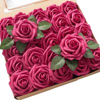 Fausse fleur de décoration de mariage en mousse PE avec feuilles de tige Coffret cadeau pour l'obtention du diplôme Fête des mères Accessoires de la Saint-Valentin