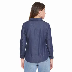 2023 OEM Autumn Collection Girls Denim <b>Shirts</b> <b>Long</b> <b>Sleeves</b> <b>Dress</b> <b>Shirts</b> <b>With</b> Pockets Regular Casual Wear <b>Shirts</b> for Ladies ODM - Product Image 2