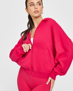 Vente chaude Berry Bloom femmes mi-poids fermeture éclair à capuche anti-rides et respirant sweats à capuche pour femme Gym sweat à capuche zippé - Product Image 4