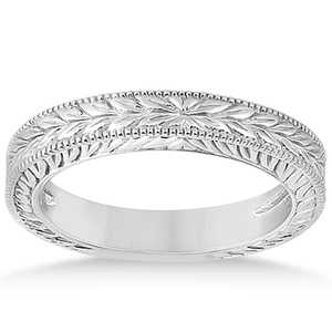 Alliance vintage en palladium, motif feuille filigranée sculptée, taille 6.5, pendentifs et breloques raffinés - Product Image 2