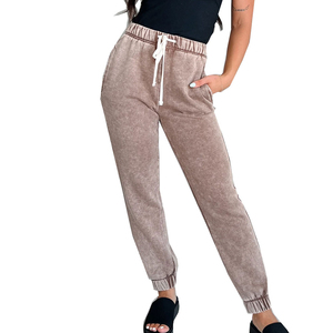 Pantalons de jogging pour femmes, style streetwear, délavés à l'acide, coupe régulière, devant plat et cordon de serrage, pour la course et l'exercice - Product Image 5