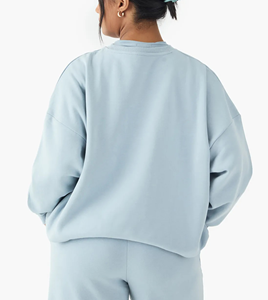 Vente en gros de sweatshirts pour femmes 100% coton pulls oversize à épaules tombantes vêtements décontractés d'hiver sweatshirt pour femmes avec logo personnalisé - Product Image 2