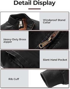 เสื้อแจ็คเก็ตหนังวัวสำหรับผู้ชาย ระบายอากาศได้ดี เป็นมิตรกับสิ่งแวดล้อม แห้งเร็ว อุ่นสำหรับฤดูหนาว คอตั้ง ปรับแต่งได้ ด้านหน้าแบบลำลอง คุณภาพสูง - Product Image 5