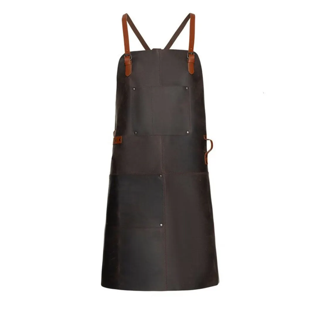 Fashion Customized Leather Apron BBQ Kitchen Baking Apron Butcher Hanging Neck Apron