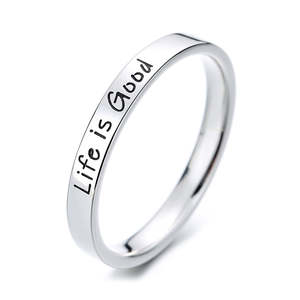 Anello Amy Annette in Argento Sterling 14k con Motivo Geometrico 'Life Is Good', Diamante Taglio Ovale, Placcato in Rodio e Platino per Uso Quotidiano - Product Image 1