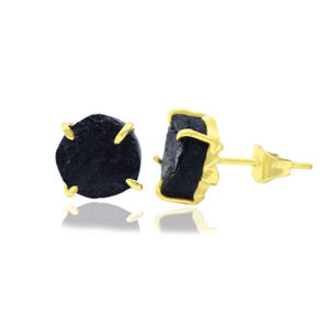 Black Tourmaline Prong <b>Set</b> <b>Stud</b> <b>Earrings</b> Rough Gemstone <b>Earrings</b> For Women Gold Plated Jewelry Valentines Gift - Product Image 2