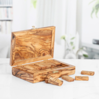 Jeu de dominos double six en bois d'olivier fait main et écologique Artisraw avec étui - Boîte de jeu - Durée de vie de 10 ans - Fabriqué au TN