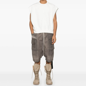 Shorts courts streetwear personnalisés de haute qualité, gris vieilli, effet délavé, surteintés, taille élastique, poches, shorts délavés à l'acide - Product Image 4