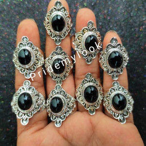 Vente chaude Designer À La Main Style Bohème Noir Onyx Anneaux Argent Plaqué Pierres Précieuses Naturelles Fiançailles À La Mode Laiton ODM - Product Image 4