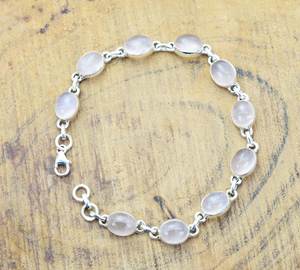 Pink Rose Quartz 925 Sterling Silver Oval Gemstone Adjustable <b>Bracelet</b> Handmade Women Jewelry Fashion Gift - Product Image 1