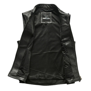 Gilet en cuir décontracté pour hommes Style motard avec tissu peigné respirant Vêtements d'extérieur d'hiver - Product Image 5
