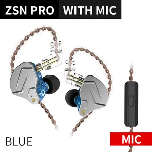 Kz zsn pro fones de ouvido, fones de ouvido com cabo de microfone 1ba + 1dd hifi bass de metal com cancelamento de ruído