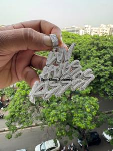 Colgante Personalizado de Plata 925 con Letras de Hiphop para Hombre, Cadena de Eslabones Cubanos con Diamante de Moissanita, Colgantes de Moda - Product Image 2