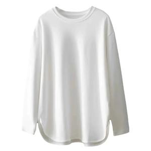 Camiseta de Jersey Casual de Longitud Media para Mujer, de Doble Cara, de Cachemira, Manga Larga, Ajuste Holgado, Estilo Redondo, para Otoño e Invierno - Product Image 1
